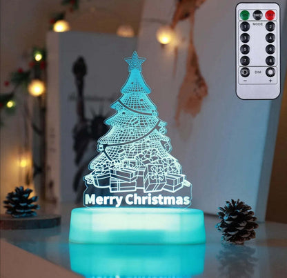 LED acrylic Christmas tree 3D lamp night light with remote control and Merry Christmas text