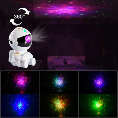 Astronaut-shaped star projector galaxy night light displaying colorful nebula patterns on ceiling for bedroom decor and kids gift