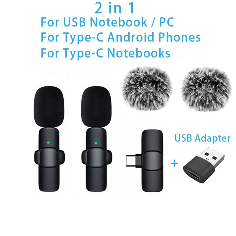 NEW Wireless Lavalier Microphone Audio Video Recording Mini Mic For iPhone Android Laptop Live Gaming Mobile Phone Microphone