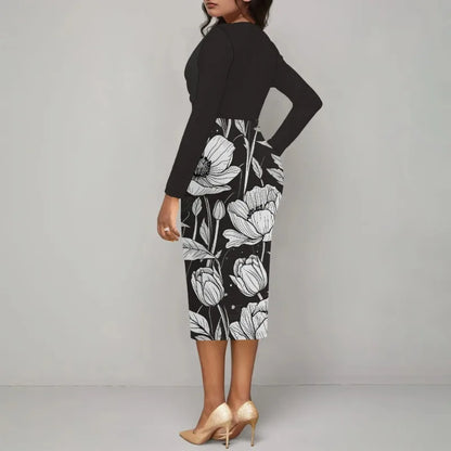 Womens Midi Dresses Church Dresses Long Sleeve Bodycon Cowl Neck Pencil Dress