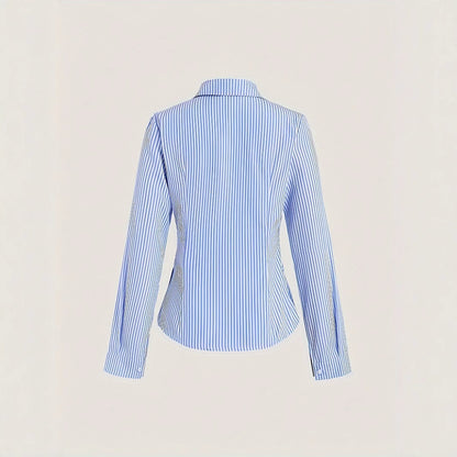 Women's Striped Diagonal Button Long-sleeved Casual Shirt
